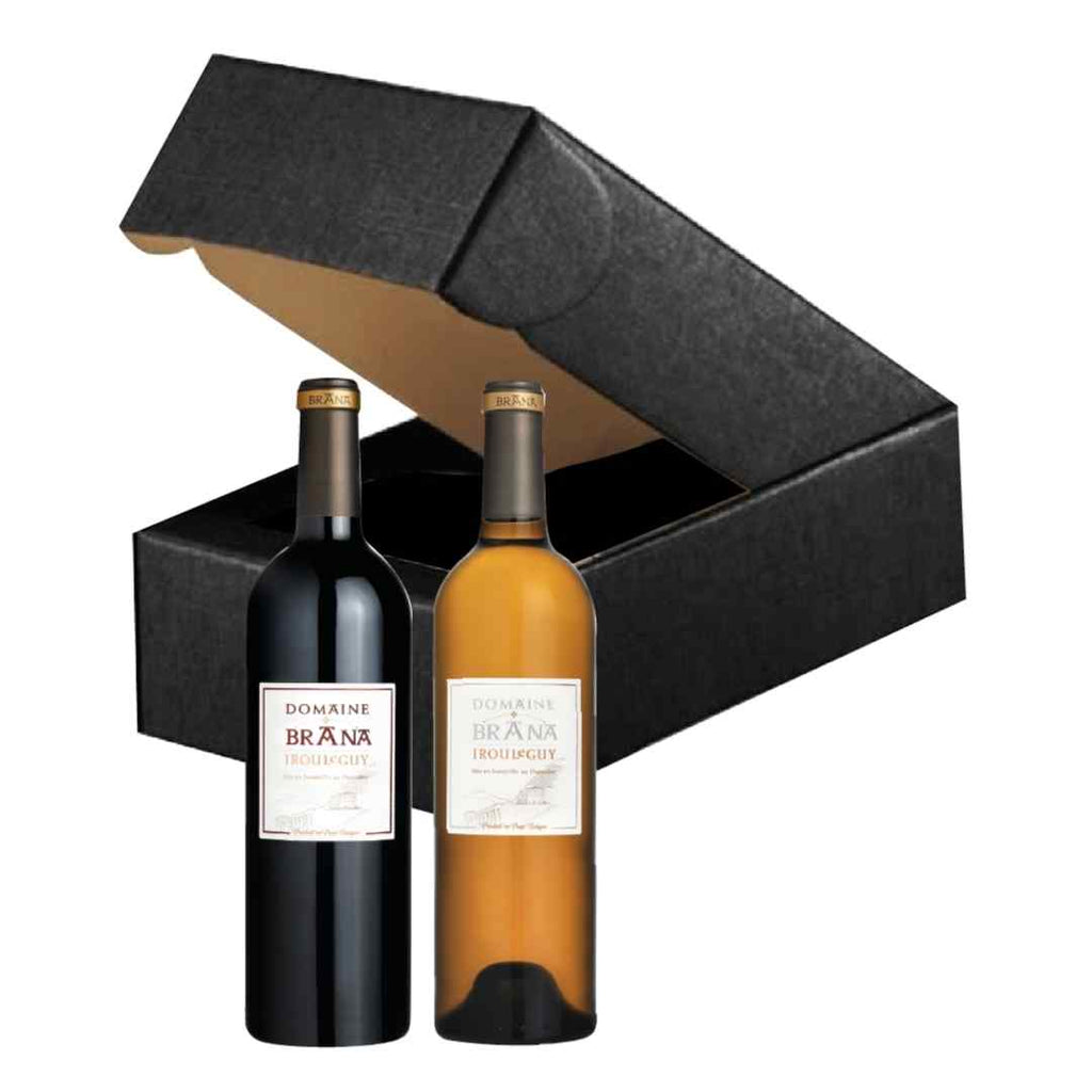 Baskische geschenkdoos met 2 flessen wijn van het domein Brana